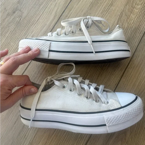 Converse Cream Canvas Platform Sneakers with Floral Back - Picture 2 of 5